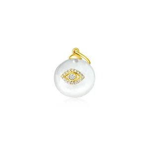 14KT Gold Diamond Crystal Evil Eye Pendant Charm