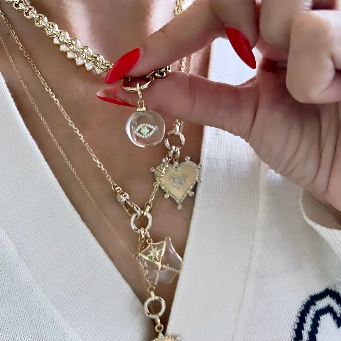 14KT Gold Diamond Crystal Evil Eye Pendant Charm