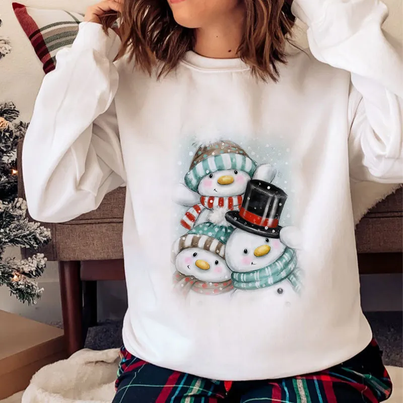 2021 Fashion Warm Christmas O-Neck White Sweater D