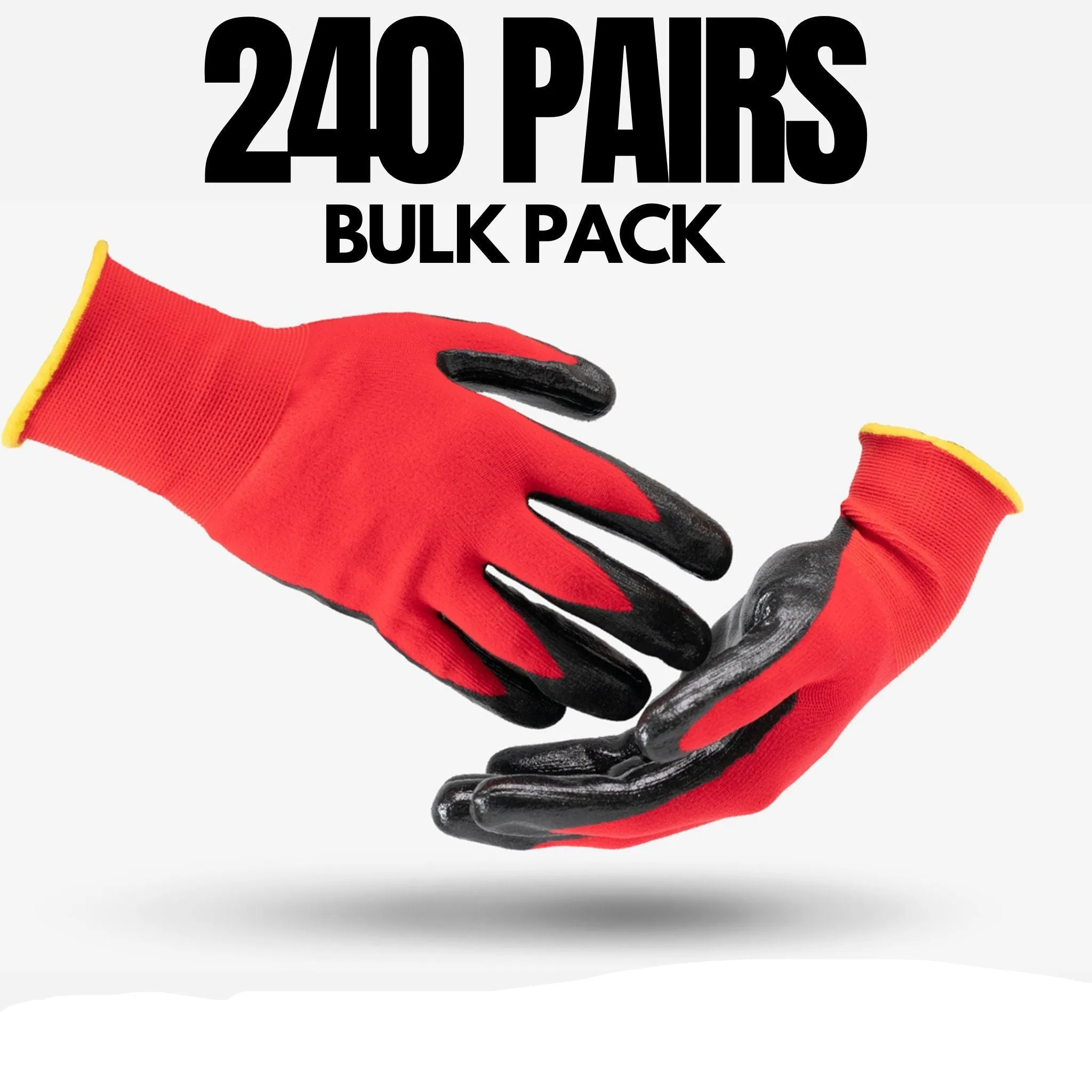240 Pairs Nitrile Coated Nylon Work Gloves - Size 10 (XL)