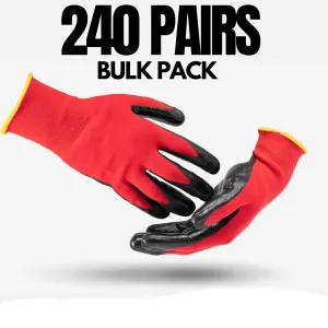 240 Pairs Nitrile Coated Nylon Work Gloves - Size 10 (XL)