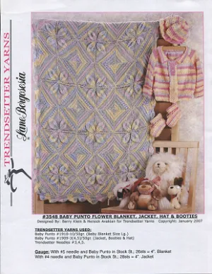 #3548 Baby Punto Flower Blanket, Jacket, Hat & Booties