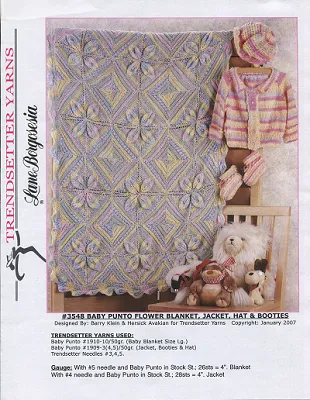 #3548 Baby Punto Flower Blanket, Jacket, Hat & Booties