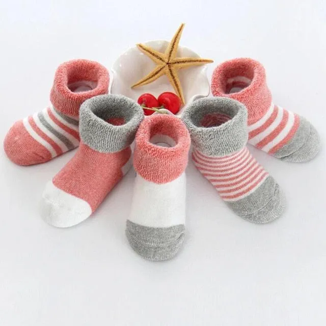 5 Pair/lot New Cotton Thick Baby Toddler Socks