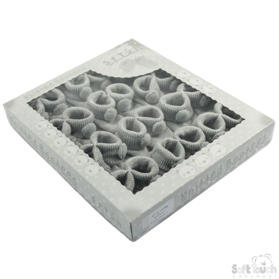 Acrylic Pom-Pom Baby Bootees Grey - S408-G