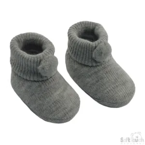 Acrylic Pom-Pom Baby Bootees Grey - S408-G