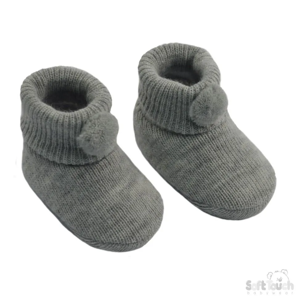 Acrylic Pom-Pom Baby Bootees Grey - S408-G