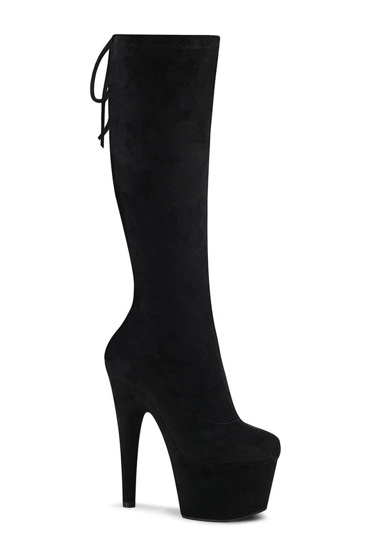 ADORE-2008 Exotic Knee Boot | Black Faux Suede