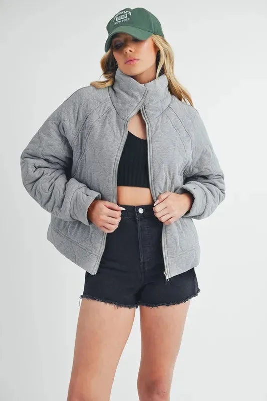 Aemi Co Zip Up Raglan Sleeve Quilted Jacket