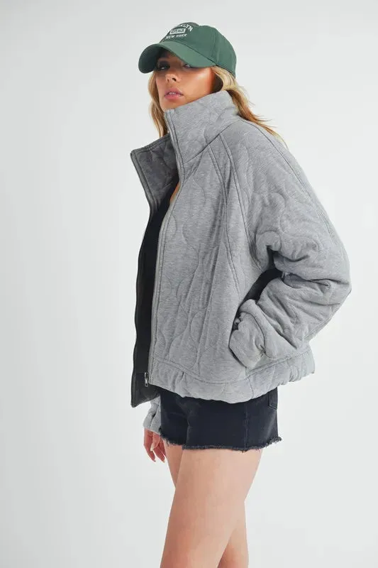 Aemi Co Zip Up Raglan Sleeve Quilted Jacket