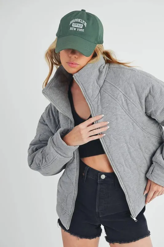 Aemi Co Zip Up Raglan Sleeve Quilted Jacket
