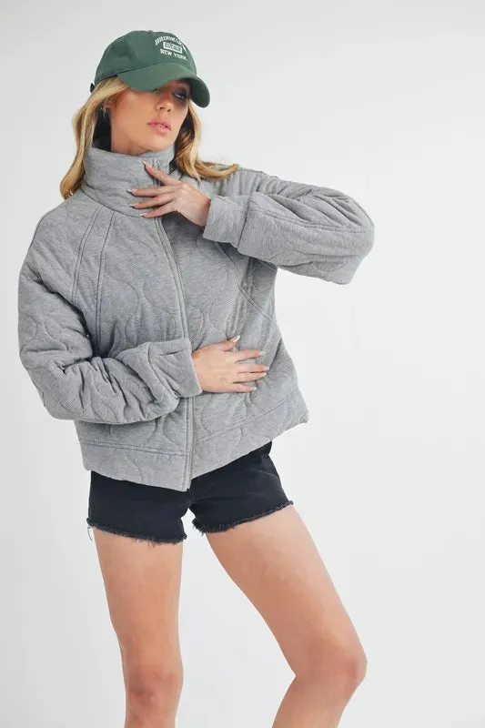 Aemi Co Zip Up Raglan Sleeve Quilted Jacket