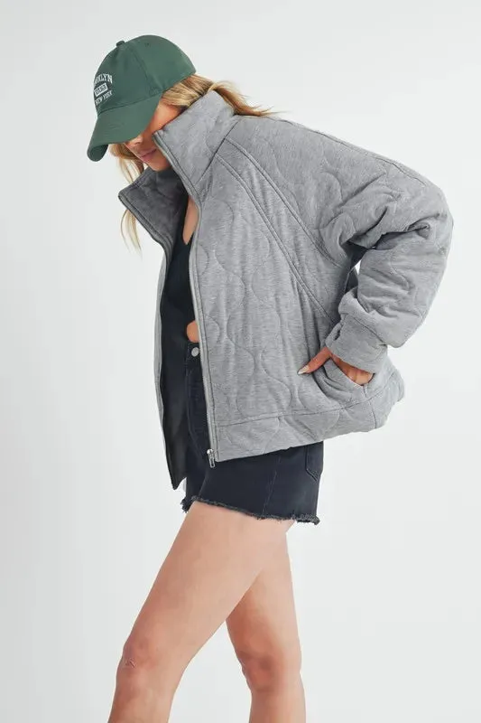 Aemi Co Zip Up Raglan Sleeve Quilted Jacket