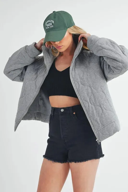 Aemi Co Zip Up Raglan Sleeve Quilted Jacket