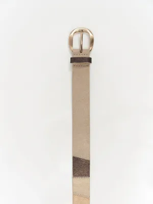 ALANA - Ceinture dorée en cuir velours certifié façon patchwork