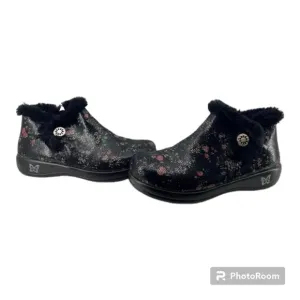 Alegria PG Lite Nell Mer-346 Faux Fur Lined Black Floral Booties Size 41/10 1/2