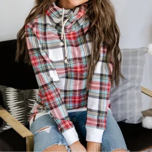 Ampersand Avenue warm wishes plaid pullover hooded sweatshirt XS NWT