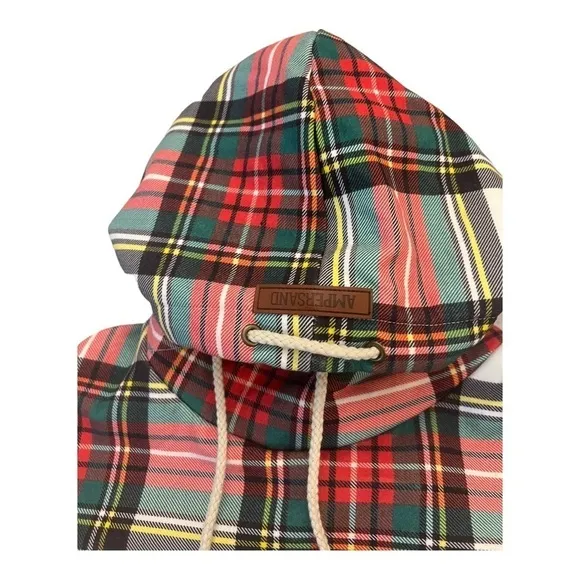 Ampersand Avenue warm wishes plaid pullover hooded sweatshirt XS NWT