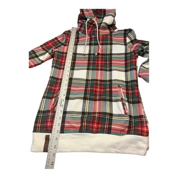 Ampersand Avenue warm wishes plaid pullover hooded sweatshirt XS NWT