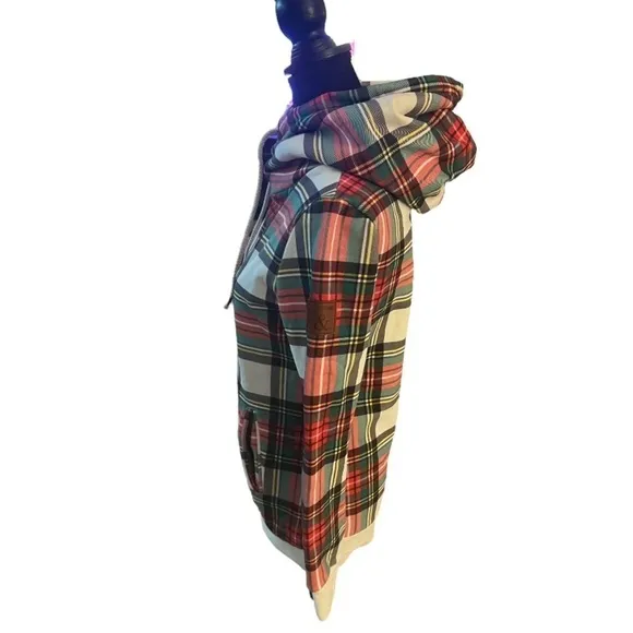 Ampersand Avenue warm wishes plaid pullover hooded sweatshirt XS NWT