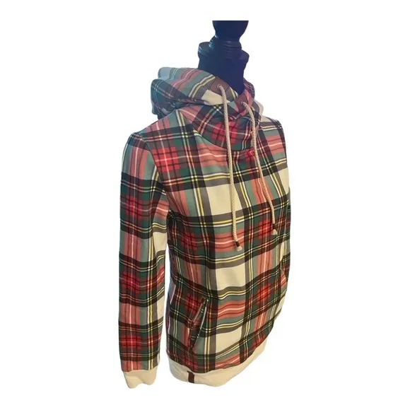 Ampersand Avenue warm wishes plaid pullover hooded sweatshirt XS NWT