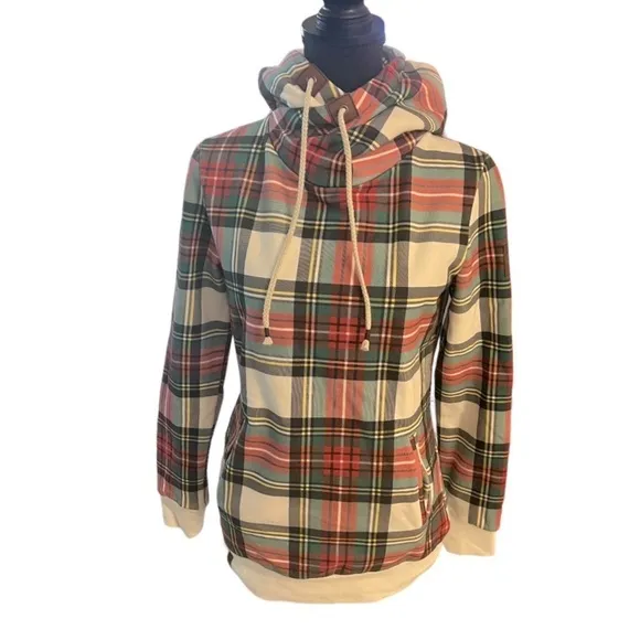 Ampersand Avenue warm wishes plaid pullover hooded sweatshirt XS NWT