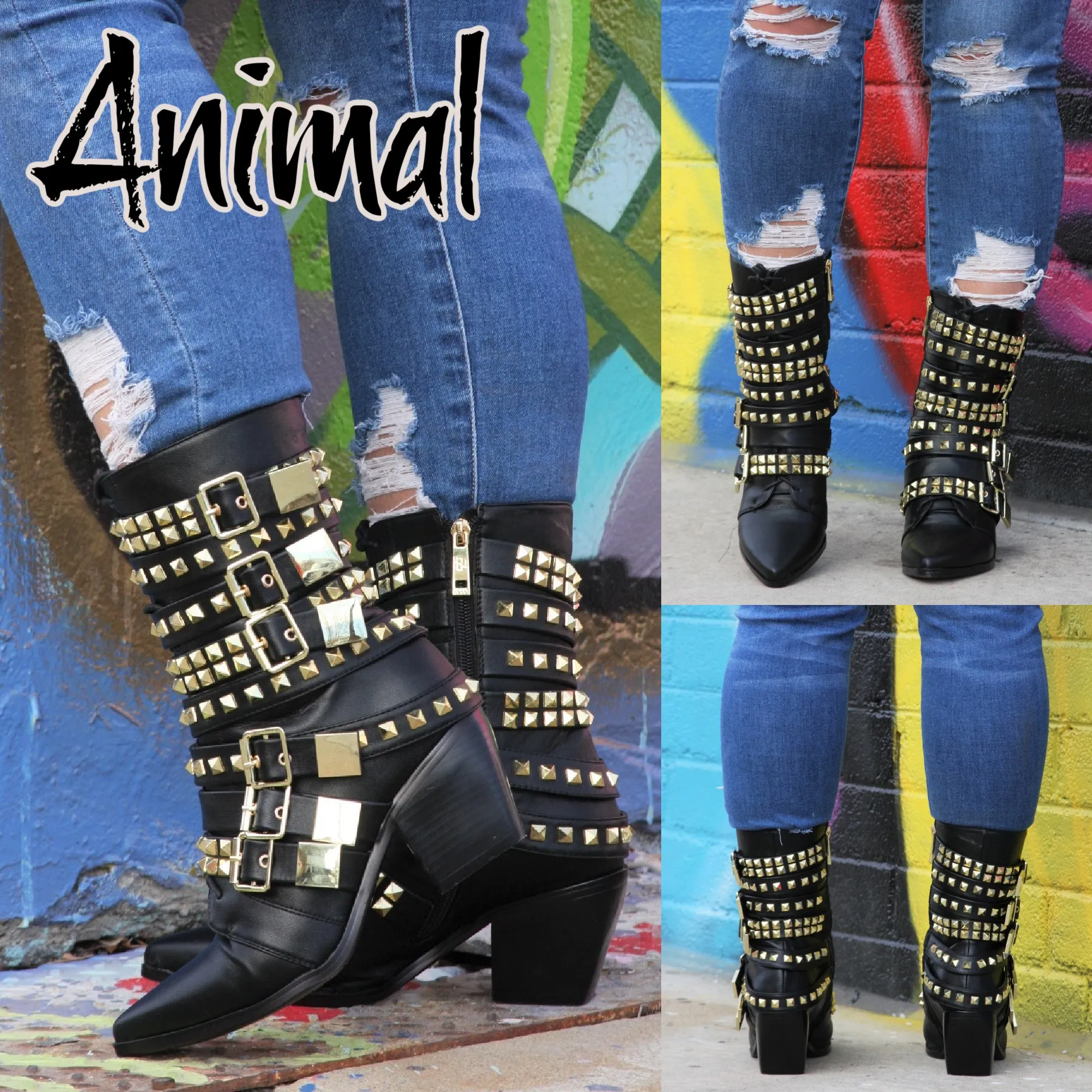 Animaal Black Booties With Gold Ornaments