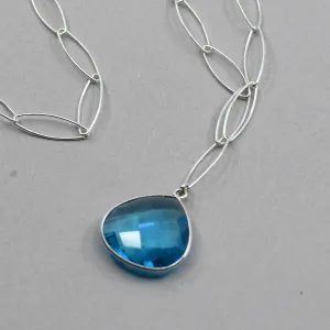 Aqua Blue Topaz Necklace 18" | Pear Pendant Sterling Silver Eye Chain | Handmade Y Necklace