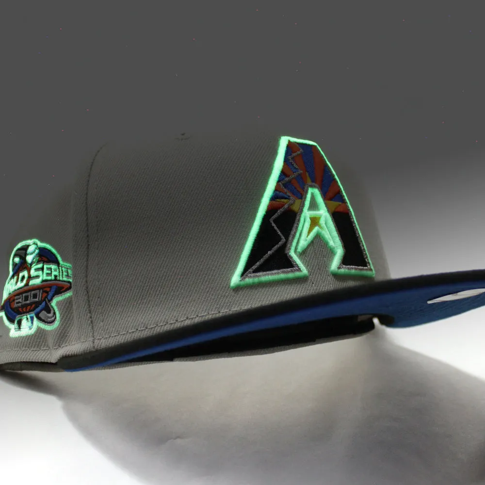 Arizona Diamondbacks 2001 World Series New Era 59Fifty Fitted Hat (GITD Stone Black Blue Under Brim)