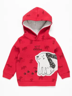 Artie - Happy Puppy Red French Terry Hoodie Top with Puppy Patch From 12 M to 4Y
