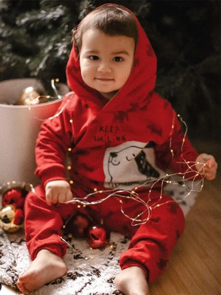 Artie - Happy Puppy Red French Terry Hoodie Top with Puppy Patch From 12 M to 4Y