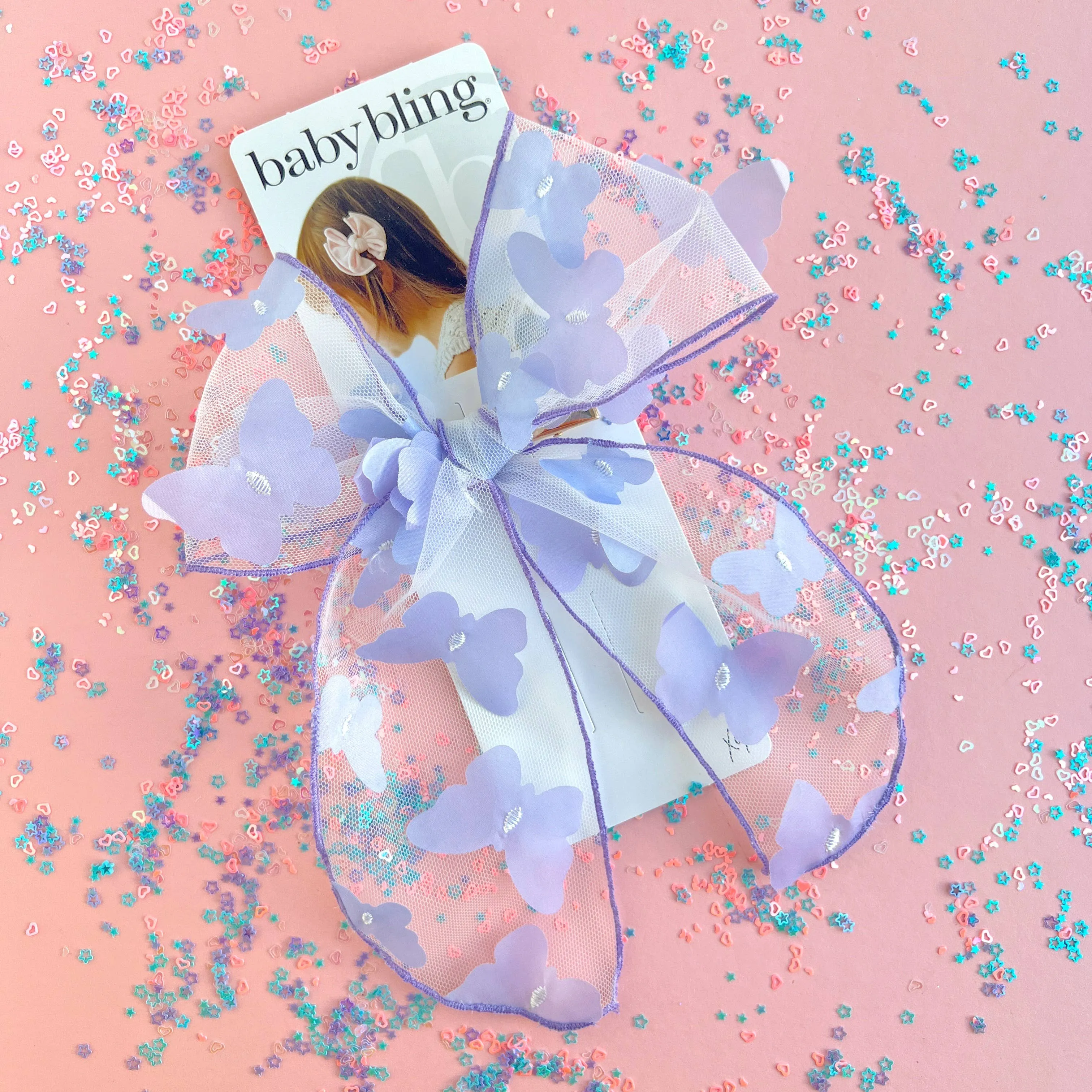 Baby Bling Big Belle Hair Bow Clip - Light Orchid Butterfly