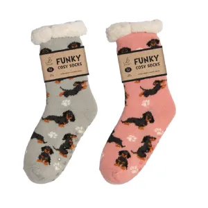 Bartleby Ladies Sherpa Socks - Sausage Doggie Design - 1 Supplied