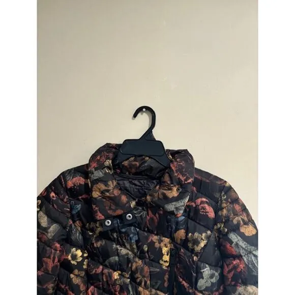 Bernardo Puffer Jacket Quilted Black Floral Womens Small Warm NWT