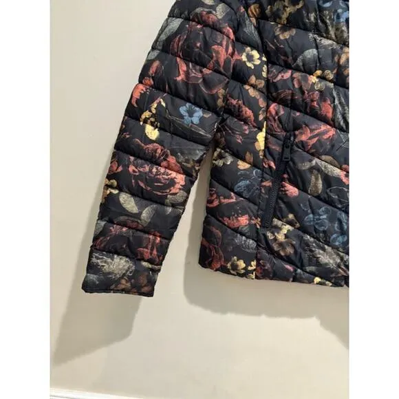 Bernardo Puffer Jacket Quilted Black Floral Womens Small Warm NWT