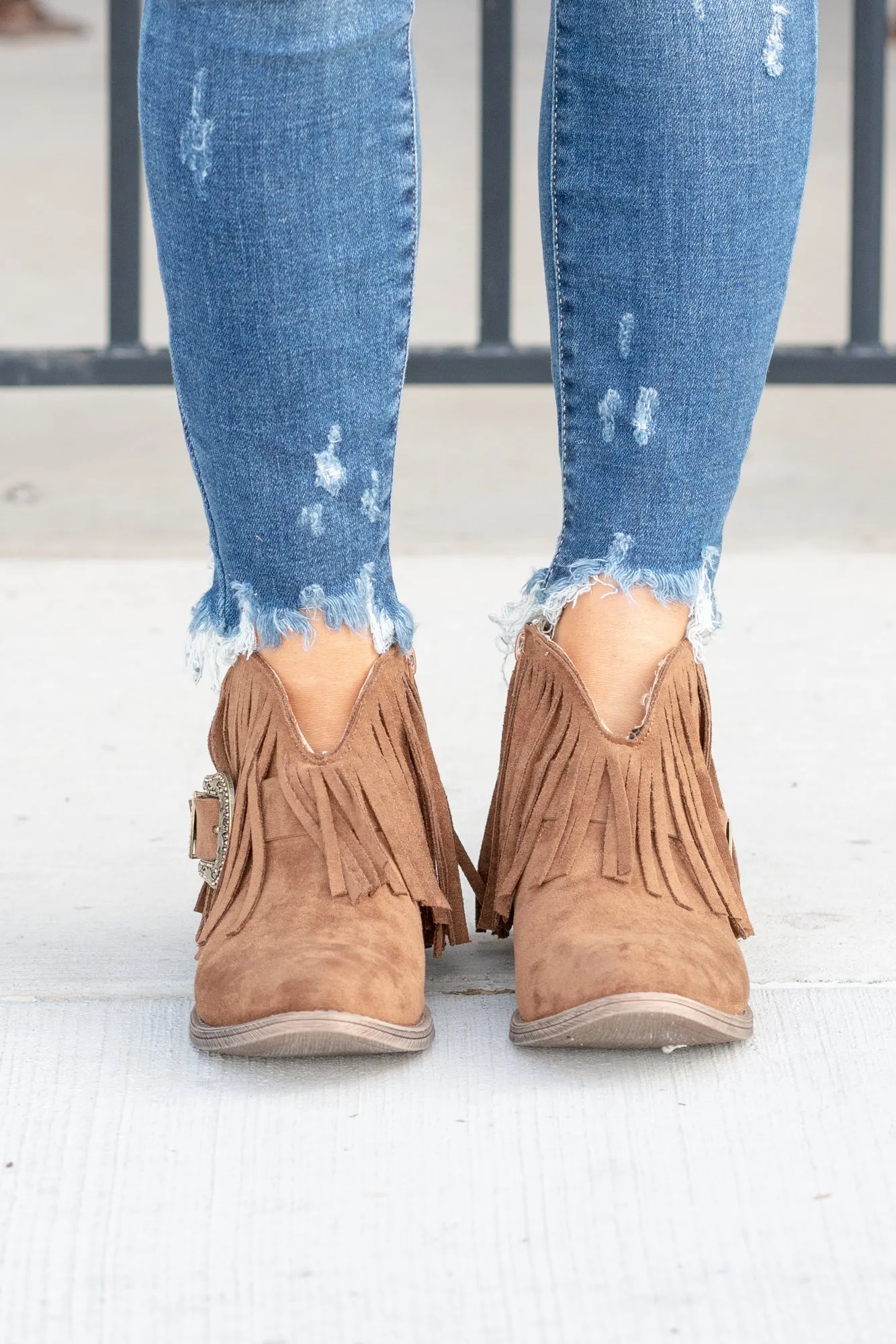 Billie Buckle Fringe Boots - Tan