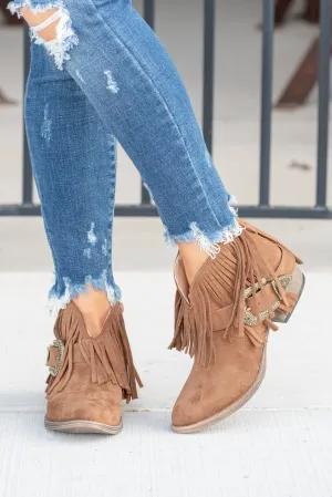 Billie Buckle Fringe Boots - Tan