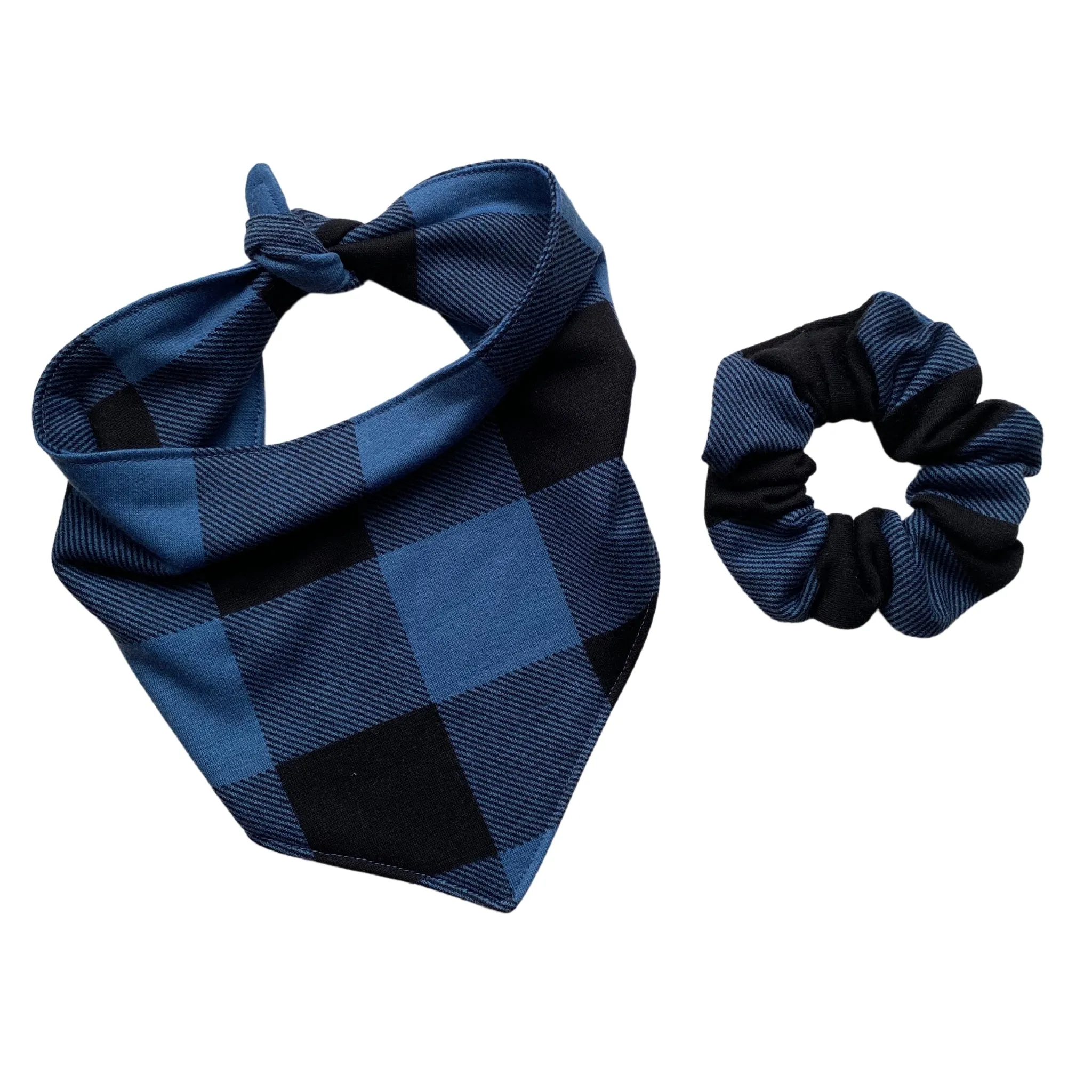 Blue and Black Buffalo Plaid Cozy Scrunchie