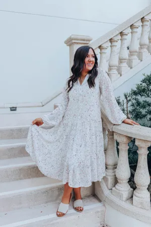 Botanical Boho Chiffon Maxi Dress - Ivory