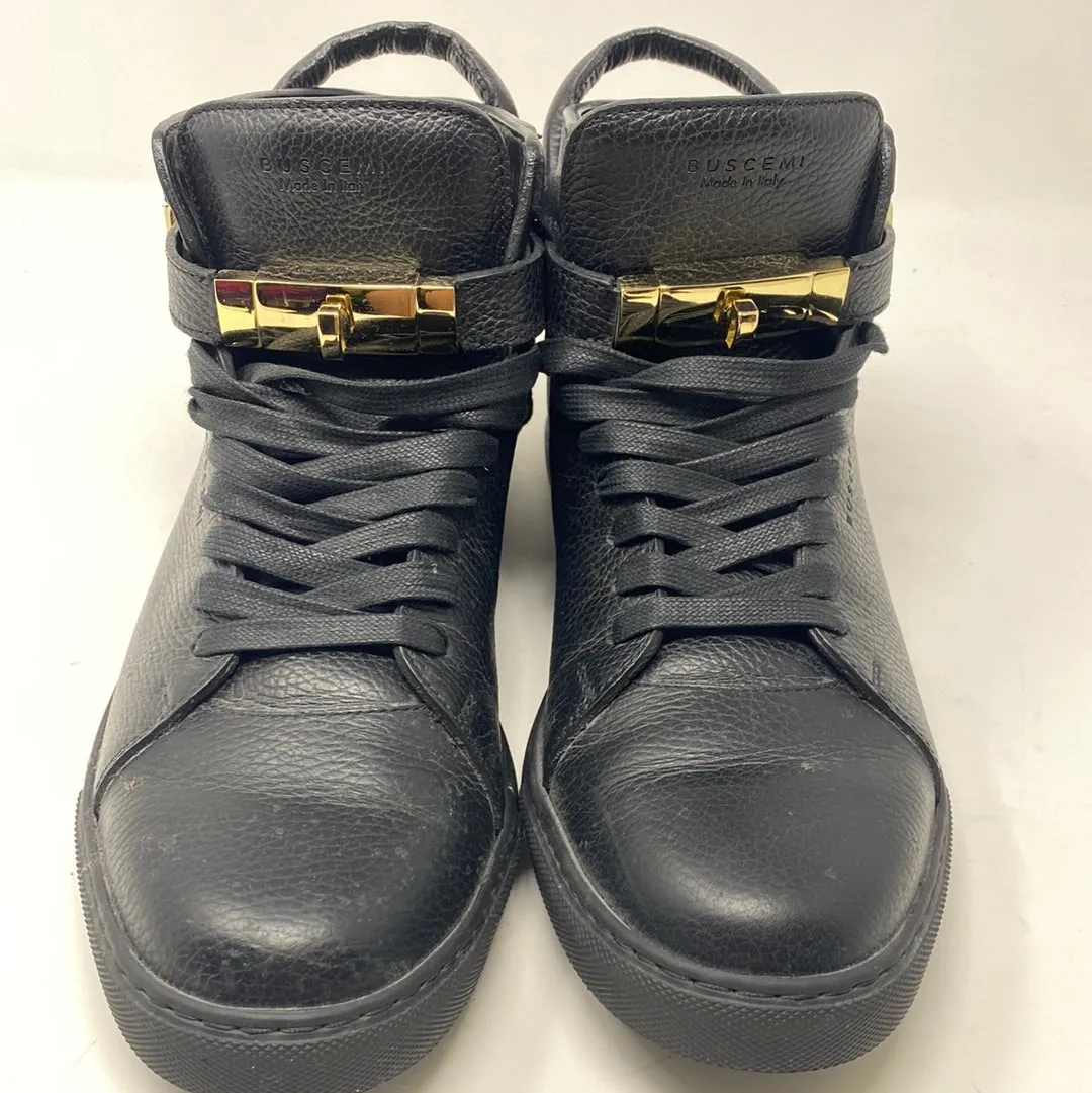 BUSCEMI Black Leather Sneaker with Gold Hardware 'ALCE'