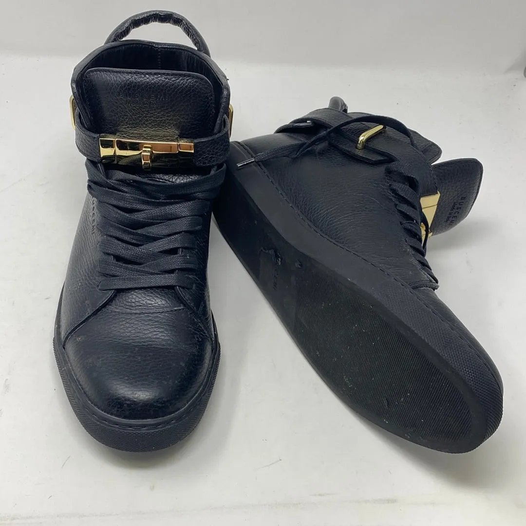 BUSCEMI Black Leather Sneaker with Gold Hardware 'ALCE'