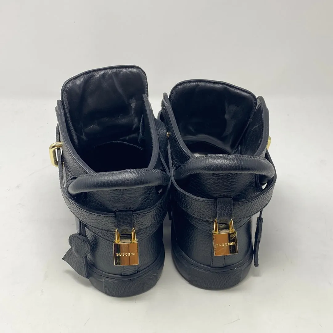 BUSCEMI Black Leather Sneaker with Gold Hardware 'ALCE'