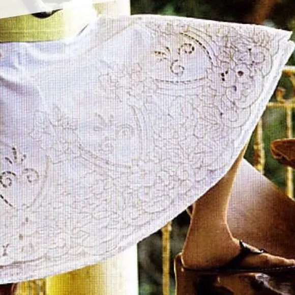 CABI Embroidered Crochet Lace Floral Full Ruffle A-Line Flare Skirt
