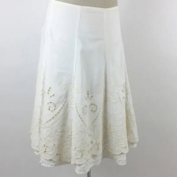 CABI Embroidered Crochet Lace Floral Full Ruffle A-Line Flare Skirt