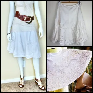 CABI Embroidered Crochet Lace Floral Full Ruffle A-Line Flare Skirt