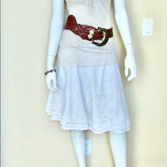 CABI Embroidered Crochet Lace Floral Full Ruffle A-Line Flare Skirt