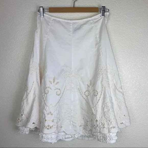 CABI Embroidered Crochet Lace Floral Full Ruffle A-Line Flare Skirt