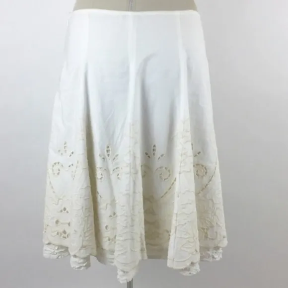 CABI Embroidered Crochet Lace Floral Full Ruffle A-Line Flare Skirt