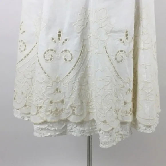 CABI Embroidered Crochet Lace Floral Full Ruffle A-Line Flare Skirt