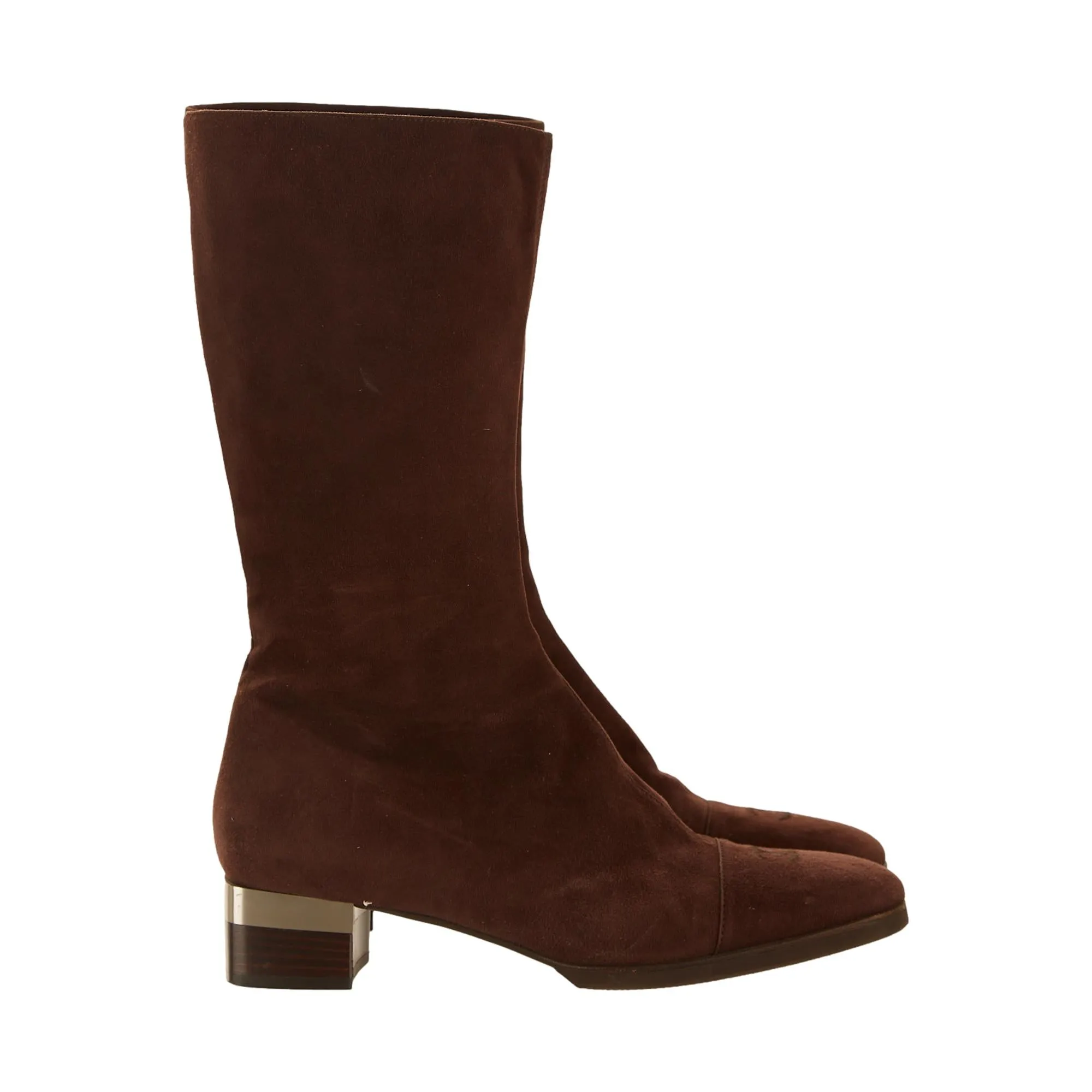 Chanel Brown Suede Logo Boots